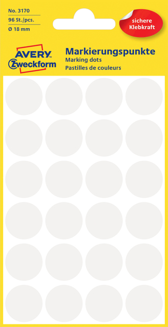 Etiquette Avery Zweckform 3170 rond 18mm blanc 96 étiquettes