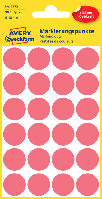 Etiquette Avery Zweckform 3172 rond 18mm rouge 96 étiquettes