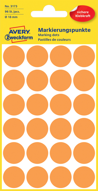 Etiket Avery Zweckform 3173 rond 18mm lichtoranje 96 etiketten