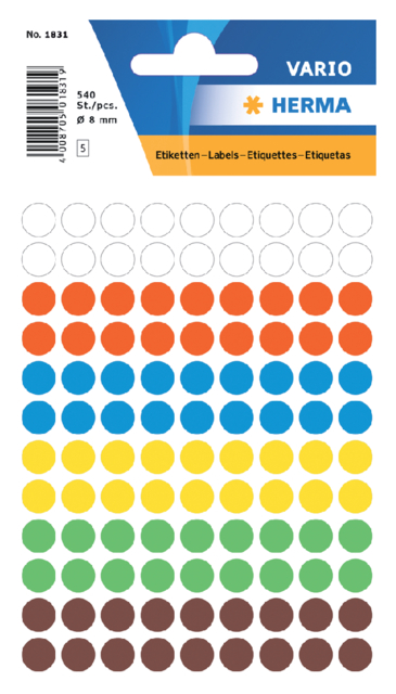 Etiket HERMA 1831 rond 8mm assorti 540stuks