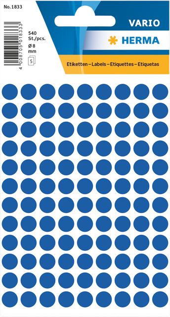 Etiket HERMA 1833 rond 8mm donkerblauw 540 stuks