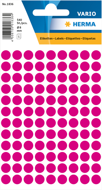 Etiquette HERMA 1836 rond 8mm rose 540 pièces