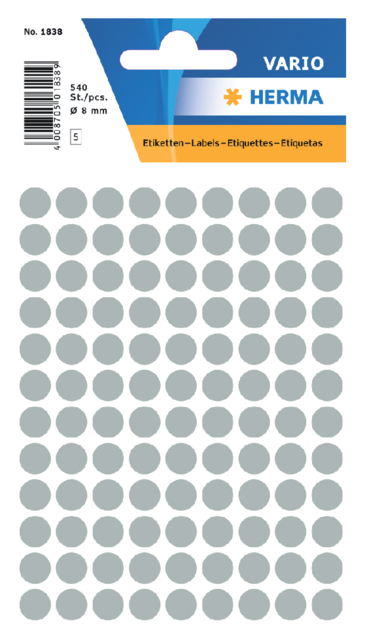 Etiquette HERMA 1838 rond 8mm gris 540 pièces