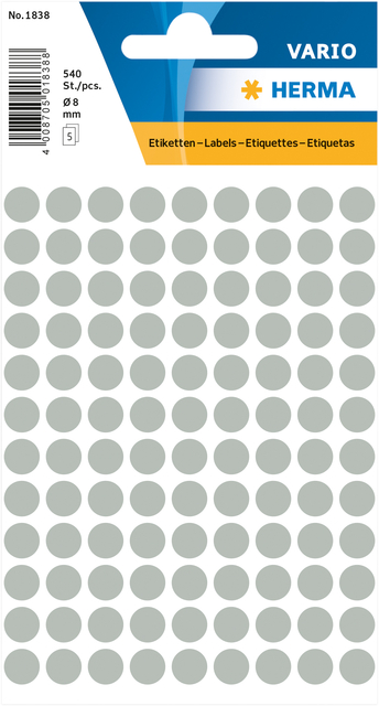 Etiquette HERMA 1838 rond 8mm gris 540 pièces