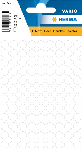 Etiquette HERMA 1840 rond 8mm blanc 540 pièces