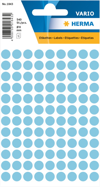 Etiquette HERMA 1843 rond 8mm bleu 540 pièces