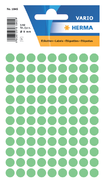 Etiquette HERMA 1845 rond 8mm vert 540 pièces