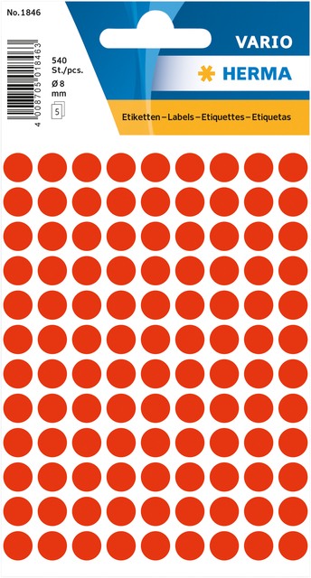 Etiquette HERMA 1846 rond 8mm rouge fluo 540 pièces