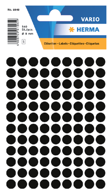 Etiket HERMA 1849 rond 8mm zwart 540stuks