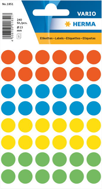 Etiket HERMA 1851 rond 12mm assorti 240 stuks