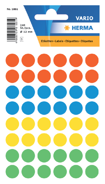 Etiket HERMA 1851 rond 12mm assorti 240stuks