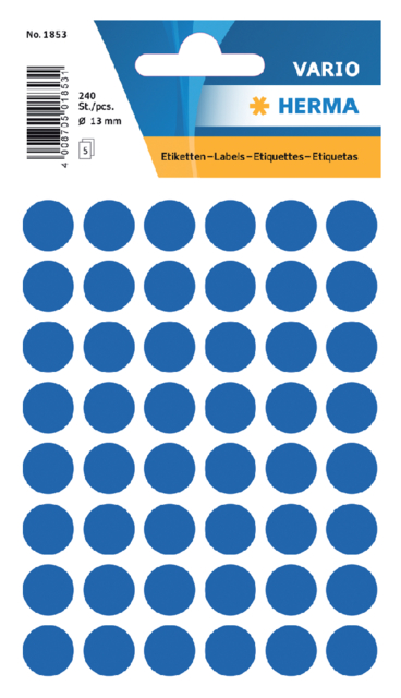 Etiket HERMA 1853 rond 13mm donkerblauw 240 etiketten