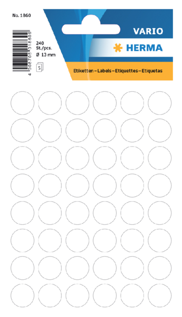 Etiket HERMA 1860 rond 12mm wit 240stuks