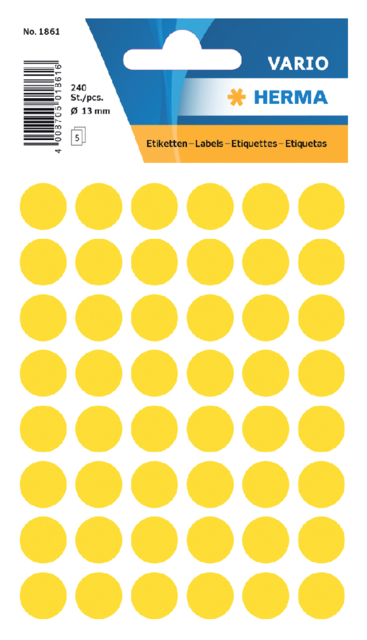 Etiquette HERMA 1861 rond 12mm jaune 240 pièces