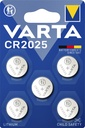 Pile bouton Varta CR2025 lithium blister 5 pièces
