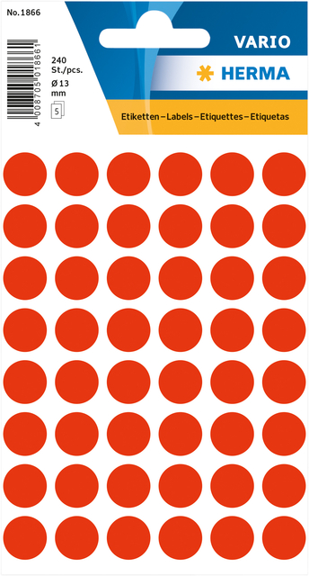 Etiquette HERMA 1866 rond 12mm rouge fluo 240 pièces
