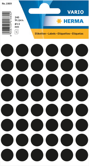 Etiket HERMA 1869 rond 12mm zwart 240 stuks