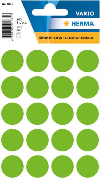 Etiquette HERMA 1875 rond 19mm vert 100 pièces