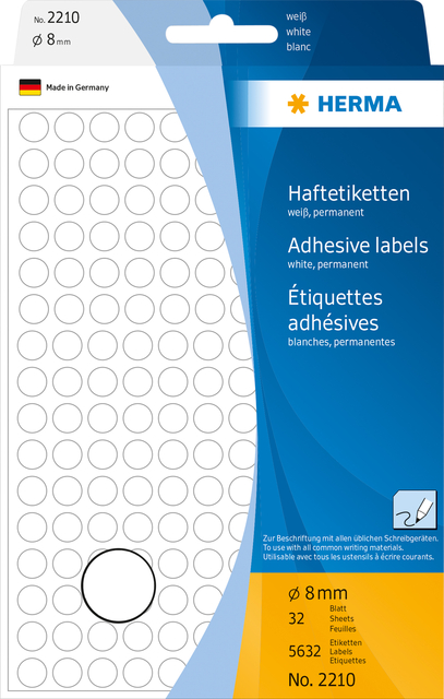 Etiket HERMA 2210 rond 8mm wit 5632 stuks