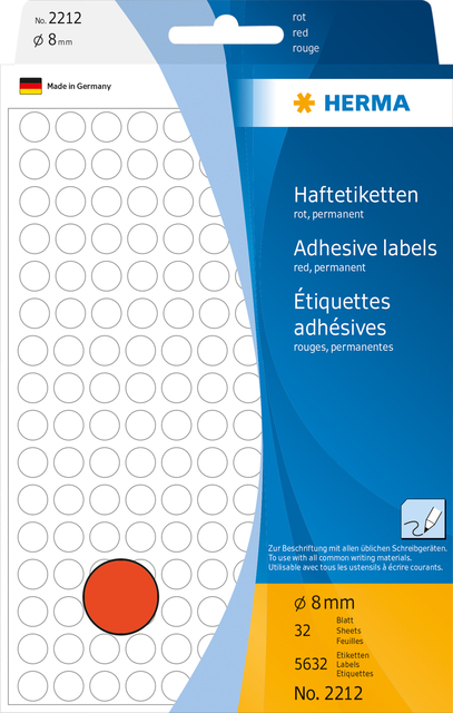 Etiquette HERMA 2212 rond 8mm rouge 5632 pièces