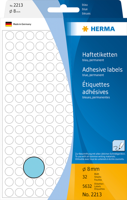 Etiquette HERMA 2213 rond 8mm bleu 5632 pièces