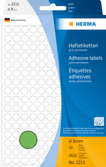 Etiket HERMA 2215 rond 8mm groen 5632 stuks