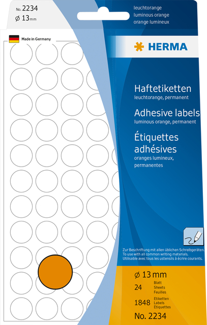 Etiket HERMA 2234 rond 13mm fluor oranje 1848 stuks