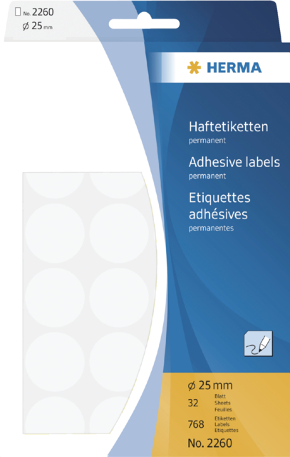 Etiquette HERMA 2260 rond 25mm blanc 768 pièces