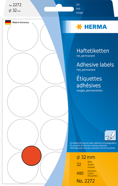 Etiquette HERMA 2272 rond 32mm rouge 480 pièces