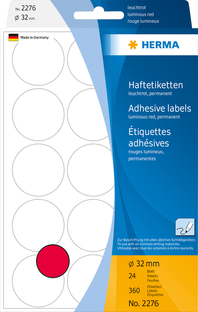 Etiquette HERMA 2276 rond 32mm rouge fluo 480 pièces