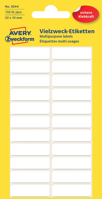 Etiket Avery 3044 32x10mm wit 132 stuks