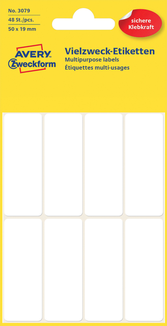 Etiket Avery Zweckform 3079 50x19mm wit 48 etiketten