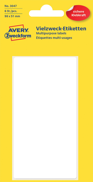 Etiket Avery 3047 98x51mm wit 6 stuks