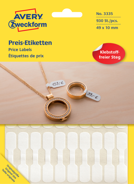 Etiket Avery 3335 49x10mm wit 924 stuks