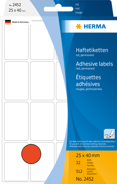 Etiquette HERMA 2452 25x40mm rouge 512 pièces