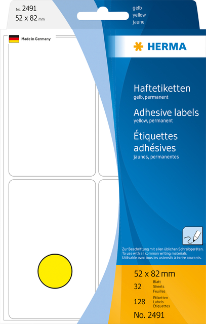 Etiquette HERMA 2491 52x82mm jaune 128 pièces