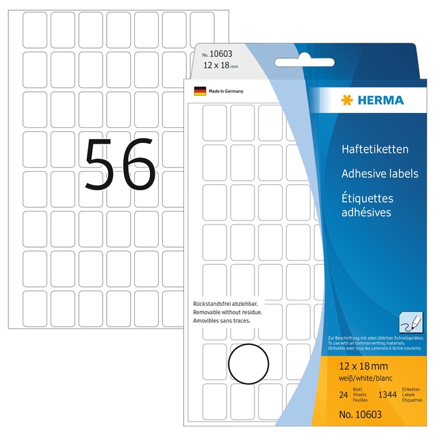 Etiket HERMA 10603 12x18mm verwijderbaar wit 1344 stuks