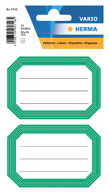 Etiquette cahier HERMA 5716 82x55mm cadre vert 12 pièces