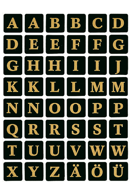 Etiket HERMA 4130 13x13mm letters A-Z zwart op goud