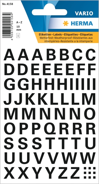 Etiket HERMA 4158 10mm letters A-Z zwart