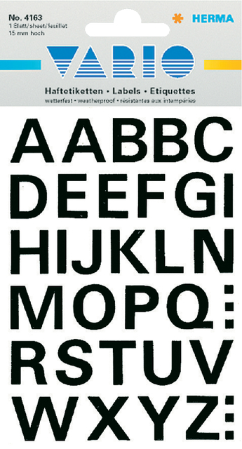 Etiquette HERMA 4163 lettres A-Z noir 15mm