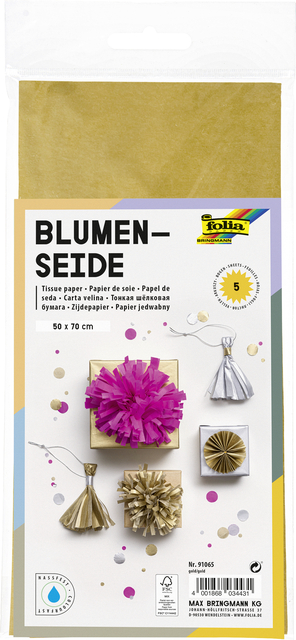 Zijdevloeipapier Folia 50x70cm 20gr nr65 goud 5 vel