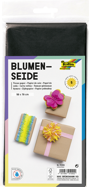 Papier de soie Folia 50x70cm 20g nr 90 noir 5 feuilles