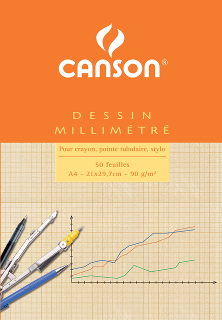 Millimeterpapier Canson bruingeel bedrukt 50vel 90gr A4 wit
