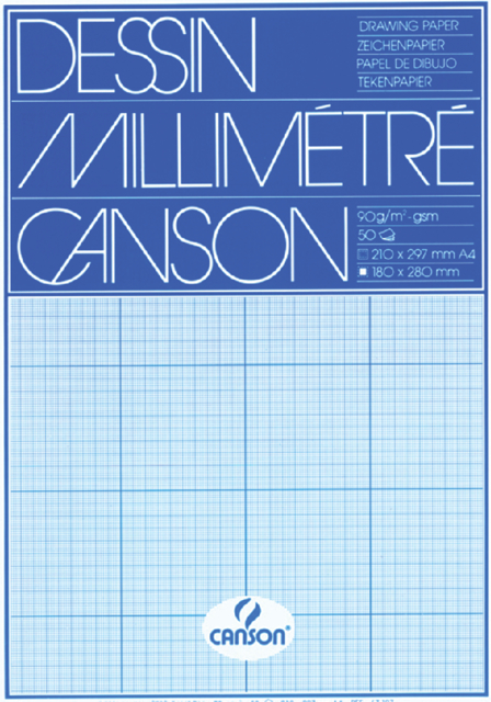 Bloc de papier millimétré Canson A4 bleu 50 feuilles