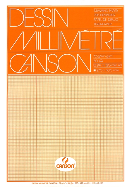 Bloc de papier millimétré Canson A3 impression marron clair 50 feuilles 72g blanc