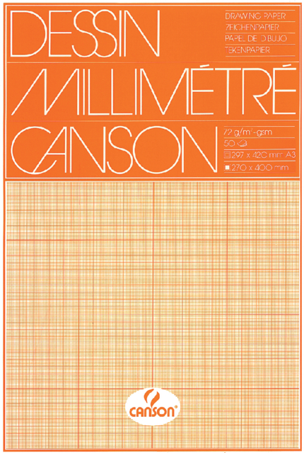 Bloc de papier millimétré Canson A3 marron clair 50 feuilles