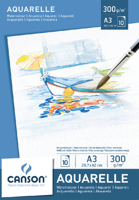Bloc aquarelle Canson Graduate Watercolour A3 20 feuilles 250g blanc