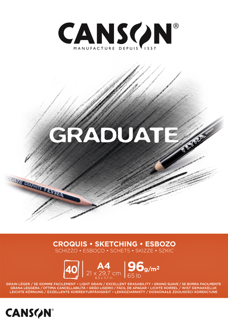 Bloc à croquis Canson Graduate Sketch A4 40 feuilles 96g blanc