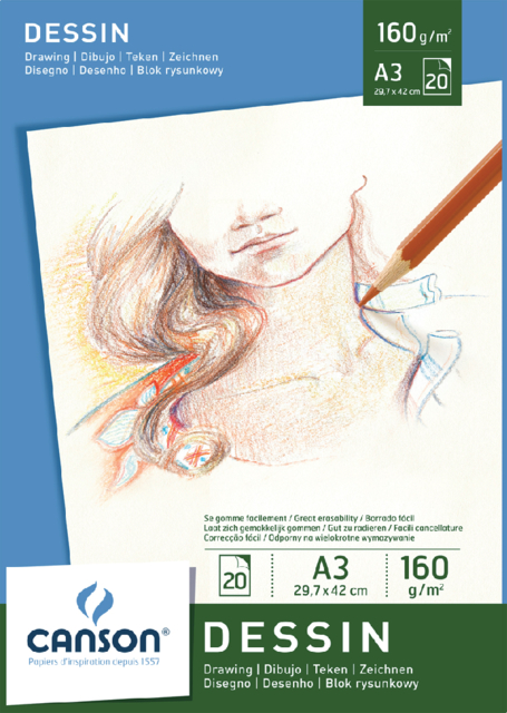 Bloc à dessin Canson Graduate Dessin A3 30 feuilles 160g blanc